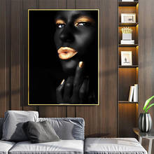MUTU Canvas Profile African Black Woman Oil Painting Sexy gold lip Posters and Prints Wall Art Picture for Living Room Decor 2024 - buy cheap