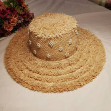 Sombrero de paja de rafia para mujer, gorros planos de verano con protección UV, para fiesta de té y vacaciones 2024 - compra barato
