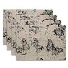 Borboleta linho placemats floral tapete de mesa isolamento térmico não deslizamento placemats tigela almofada coaster decoração da sua casa 2024 - compre barato