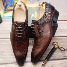 Elegant Men Leather Shoes Formal Dress Shoes Lace Up Wing Tip Wedding Office Coffee Black Crocodile Prints Oxford Shoes For Men 2024 - купить недорого