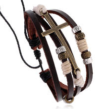 Pulseiras de couro de couro cruz pulseiras para mulheres homens ajustável vintage corda pulseira de couro pulseiras amantes jóias presentes 2024 - compre barato