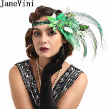 Janevini 2020 avestruz pena nupcial acessórios de cabelo borboleta verde feminino bandana azul casamento chapéus fascinadores 2024 - compre barato