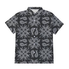 Мужская рубашка на пуговицах, черная бандана с узором пейсли, повседневная, с 3D принтом, с коротким рукавом, в стиле Харадзюку 2024 - купить недорого