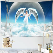 Tapeçaria de anjo puro branco, para decoração de parede, céu azul, nuvens, halo, arte boêmia, sala de estar, quarto, casa, quarto de crianças 2024 - compre barato