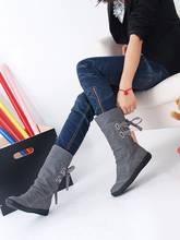 Botas femininas da moda e com cadarço, novas botas de inverno com salto alto sólido, pu, sapatos de neve, outono e inverno, 2020 2024 - compre barato