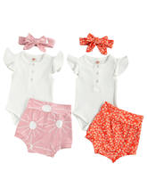 Kawgeett-conjunto de roupas de verão para bebês, meninas, macacão, short, tiara, estampa florida, plissado 2024 - compre barato