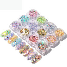 1 caja de copos de brillantina de sirena de uñas brillantes hexágono 3D lentejuelas coloridas lentejuelas pulidas uñas de manicura decoraciones de arte 2024 - compra barato