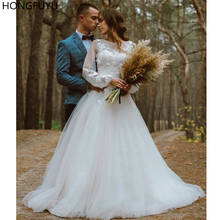 HONGFUYU Simple Tulle Wedding Dresses Long Sleeve A-Line Outdoor Garden Bridal Dress Unique Appliques Lace vestido de noiva Gown 2024 - buy cheap