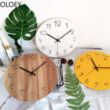 Relógio de parede grande madeira 3d, relógio moderno para sala de estar, quarto, relógio amarelo silencioso, vintage, decoração de casa, escritório de cozinha 2024 - compre barato