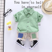 Summer newborn baby boy clothes outfits sets solid shirt + shorts suit for baby boy clothing kid baby coat breathable sweat sets 2024 - buy cheap