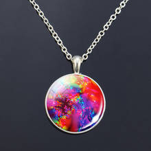 Fractal Multicolor collision Photo Glass Pendant Necklace fashion Vintage Geometric Fractal Jewelry Birthday Gift For friends 2024 - buy cheap