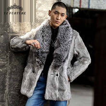 2020 Winter Real Rabbit Fur Coats With Big Sliver Fox Fur Collar Men Fashion New Pelt Rabbit Fur Long Jacket Genuine Warm FM-004 2024 - buy cheap