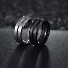 Мужское простое кольцо из титановой стали 8 мм, гладкое матовое кольцо с черным канавкой, Женское кольцо для свадьбы, Комфортные украшения 2024 - купить недорого