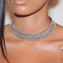 Gargantilha feminina de prata com 10mm, joia para estacionamento, estampa cubana, elos na moda 2024 - compre barato
