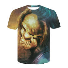 Camiseta estampa de caveira estilo halloween, camiseta de manga curta, com estampa escura 3d casual, verão 2020 2024 - compre barato