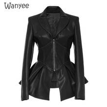 2021 New Women's Clothing Jacket Black Gothic Faux Leather PU Coat Winter Autumn Zip Leather Big Swing Artificial Long Sleeve 2024 - buy cheap