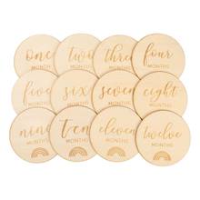 12 Pcs Baby Milestone Cards Wooden Commemorate Baby Birth Monthly Recording Disc 2024 - buy cheap