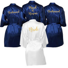 Женский Атласный халат с золотым принтом dama de honor, Свадебный халат для подружки невесты, кимоно novia, вечерние Халаты для невесты, подарки 2024 - купить недорого
