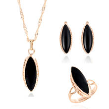 MINHIN-Colgante ovalado de color negro para niña, anillo para pendientes, conjunto de joyería, accesorio chapado en oro, 3 uds. 2024 - compra barato