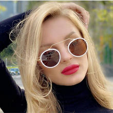 Vintage inspired Retro Round Sunglasses Metal Frame Flat Lens Single Bridge Women's Sunglasses White Circle Brown Glasses 2024 - buy cheap