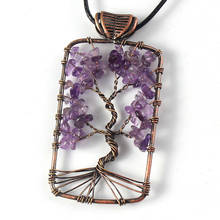 KFT Natural Healing Crystal Quartz Stone Pendant Amethysts Wire Wrap Tree of Life Rectangle Shape Stone Pendant Necklace 2024 - buy cheap