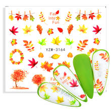 1pcs Watermark Fall Leaves Nails Tattoo Decals Autumn Yellow Maple Leaf Nail Art Stickers DIY Manicure Slider Decorations Tips 2024 - купить недорого