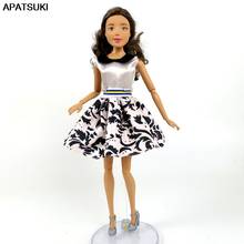 Vestido curto branco com gola redonda, roupas para boneca barbie, vestidos de princesa, roupas para boneca 1/6 bjd 1:6, acessórios de casa de bonecas 2024 - compre barato