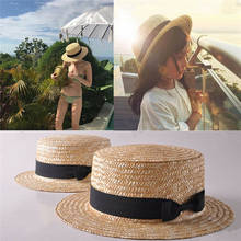 Holiday Beach Mother Child Matching Straw Hat Women Handmade Straw Hat Beach Summer Sun Protection 3-8Y Girls Bow Hat 2024 - buy cheap