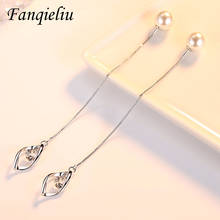 Fanqieliu Shinning Pure 925 Sterling Silver Long Ear Line Zircon Drop Earrings Female Pearl Dangle Earrings For Women FQL193263 2024 - buy cheap