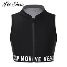 Camiseta deportiva sin mangas para niñas, chaleco para correr y bailar, cuello levantado, cierre frontal con cremallera, espalda de nadador, gimnasio, Yoga, Fitness 2024 - compra barato