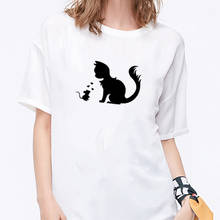 Casual Cat Printed Short Sleeve Cotton T Shirt Women O-neck Funny T Shirt Women Black White Casual Tee Shirt Femme 2024 - buy cheap