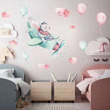 Pegatinas de pared con dibujos animados de conejo, nube, globo para dormitorio de niños, guardería, escalera, decoración del hogar, regalo para niñas 2024 - compra barato