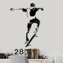 Decalque da parede do vinil skateboarding adesivos de parede teen room decoração removível à prova dwaterproof água meninos quarto decoração cartaz b459 2024 - compre barato