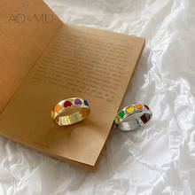 Женские кольца в стиле панк AOMU, золотистые и Серебристые винтажные кольца в богемном стиле с разноцветной эмалью и сердечком, модель 2020 2024 - купить недорого
