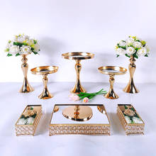 Suporte de bolo dourado de metal, conjunto com 6 a 8 peças, espelho acrílico, decoração de sobremesa, pedestal de festa de casamento, bandeja de exibição 2024 - compre barato