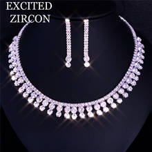 Classic ladies wedding bride bridesmaid gorgeous fashion jewelry set exquisite round zircon rhinestone necklace earrings 2024 - buy cheap