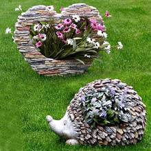 Decoração para jardim ao ar livre resina ouriço escultura em vaso de flores ornamentos paisagem interior gramado vila artesanato 2024 - compre barato