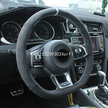 DIY Top Black Suede Car Steering Wheel Hand-stitch on Wrap Cover Volkswagen Golf 7 Golf R MK7 Polo GTI Scirocco 2015 2016 2024 - buy cheap