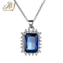 Женское Ожерелье с сапфировым кулоном Anillos Yuzuk, квадратные драгоценные камни из стерлингового серебра 925 пробы 2024 - купить недорого
