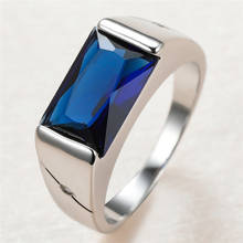Anel de pedra de cristal azul, charmoso, vintage, cor prata, fino, para mulheres, luxo, anel de noivado, zircônio quadrado 2024 - compre barato