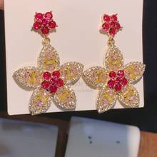 HIBRIDE-pendientes colgantes de circonia cúbica para mujer, aretes, flor, Zirconia, circonita, zirconita, zirconita, color rojo, fiesta, boda americana, E-399 2024 - compra barato