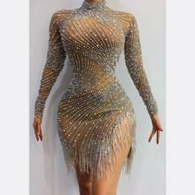 Vestido de fiesta de moda para mujer, vestido de perspectiva de malla con diamantes de imitación y perlas, Bodycon, con borlas de cristal, para escenario de baile latino 2024 - compra barato