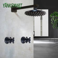 YANKSMART 8 Inch Oil Rubbed Bronze Black Round Faucets Bathroom Rainfall Shower Wall Mounted Faucet Set Dual Handles Mixer Tap 2024 - buy cheap