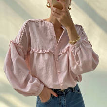 Long Sleeve Blouse Women Loose Single Breasted Solid Color Lantern Sleeve Korean Style Vintage Ladies Tops Casual Blusas Mujer 2024 - buy cheap