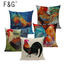 Colorful Oil Painting Cock Rooster Cushion Cover Fashion Decorative Car Sofa Linen Cotton Decorative Pillows 45CMx45CM 2024 - buy cheap