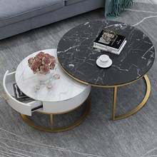 Mesa de centro de mármol nórdico para el hogar, mueble de salón, mesa de centro de hierro, cajón, combinación de mesa de té creativa de tamaño dorado 2024 - compra barato