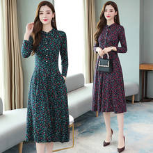 2022 Vintage Female Floral Midi Dresses Autumn Winter New 4XL Plus Size Print Long Sleeve Maxi Dress Elegant Women Party Vestido 2024 - buy cheap