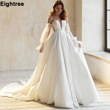 Eightree Charming Strapless Wedding Dress 2021 Sexy Backless A-Line Satin Bridal Gown Detachable Sleeves Princess Wedding Gown 2024 - buy cheap