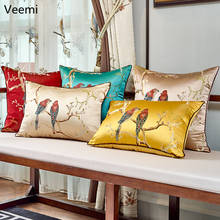 New Chinese Style Embroidery Birds Cushion Cover Silk Red Pillowcase Decoration for Living Room Sofa Waist Pillowcase 2024 - buy cheap