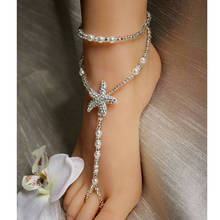 Fashion Imitation Pearl Elastic Toe Ring Bridal Anklets Foot Jewelry Bohemia Crystal Starfish Barefoot Sandals Anklets For Women 2024 - buy cheap